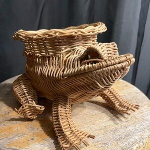 Woven Frog Planter - Natural Brown Reptile Accessory